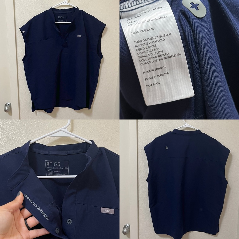 •FIGS• One Pocket Navy Blue Scrub Top One Snap Button